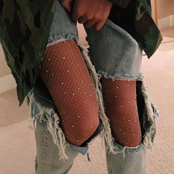 

new women crystal rhinestone fishnet elastic fish net tights pantyhose sexy, Black;white