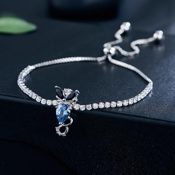 

copper lovely cat bracelets for women femme children girl gift jewelry charms crystal rhinestone bangle chain, Golden;silver