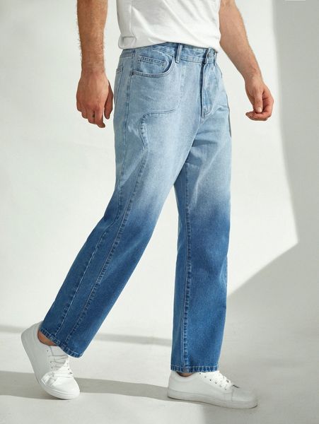 

men ombre straight leg jeans q22f#, Blue