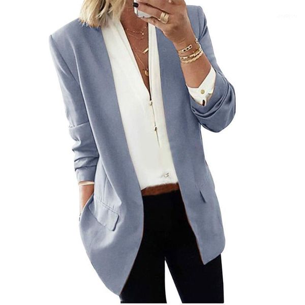 

women elegant business coat cardigan slim suit solid color long sleeve jackets xrq881, White;black