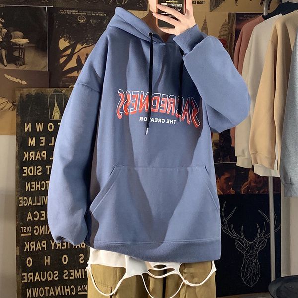 

2021 men's casual oversize hoodies autumn winter woman new loose hooded sweatshirts korean streetwear male pullover o5k8, Black