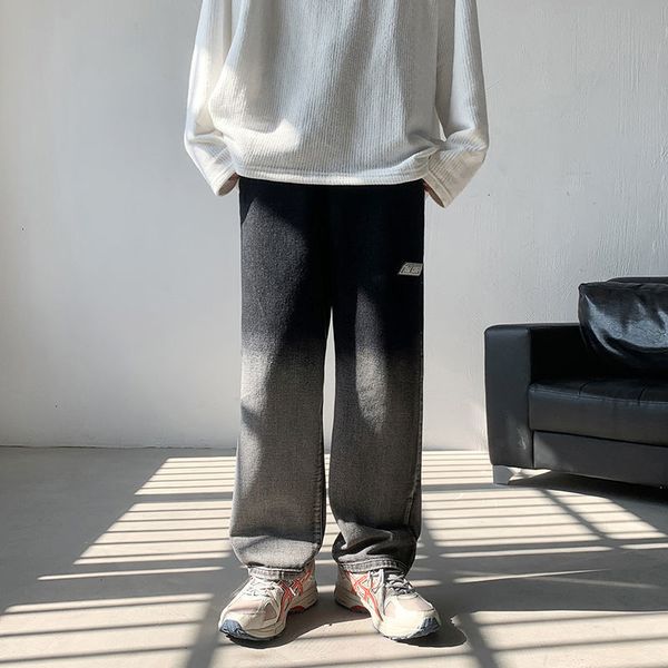 

2021 new men's collage hip hop jeans 2021 korean streetwear woman straight denim pants fashion clothing raxi, Blue