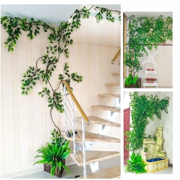 

artificial green plant ficus leaf ginkgo biloba branches with dried tree rattan sets for home wall hanging decorations supply1