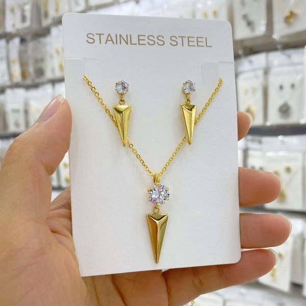 

fashion jewelry pendant necklace earring for women classic gold color cubic zircon stone jewelry wholesale ins, Silver