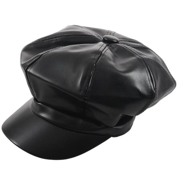 

hat beret pu leather cap black fashion, Blue;gray