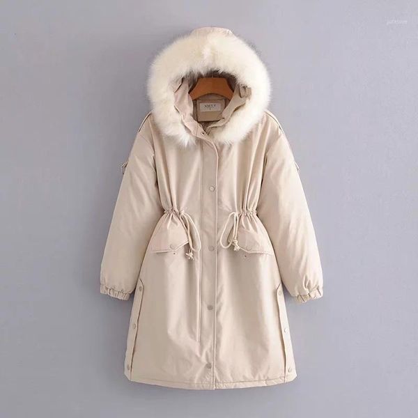 

2019 new parkas winter coat women jacket with large fur collar hooded long cotton clothes fashion long sleeve plus size coats1, Black