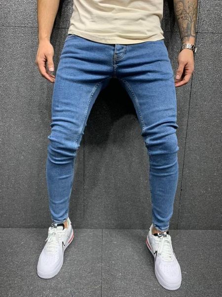 

men's jeans ice blue straight lycra slim fit