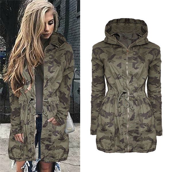 Fashion-Winter Damen-Kimono-Bomberjacke, Windjacke, lang, übergroß, Armee-Tarnung, Damenjacken und -mäntel, Kapuzen-Sweatshirts