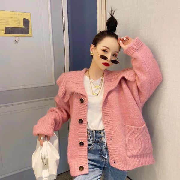 

большой отворотом ребенок воротник вязаный кардиган для женщин носить сверхтяжелой пружинный новый пальто sweaterdoll sweaterlazy сладкий св, White;black