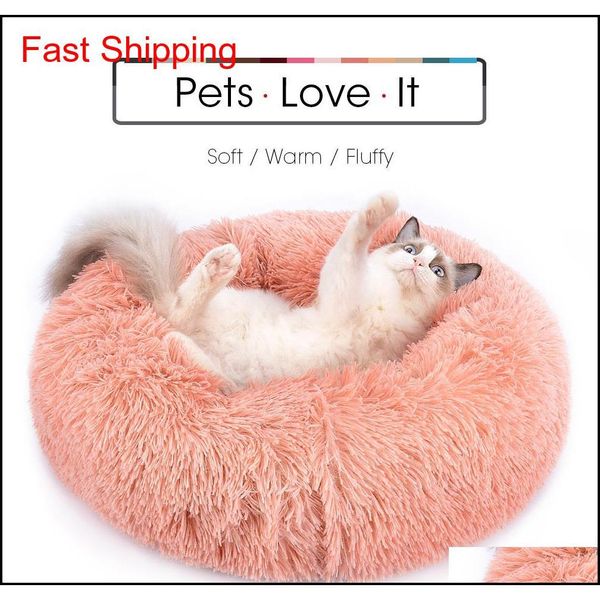 

round plush cat bed house cat mat winter warm sleeping cats nest soft long plush dog basket pet cushion portab qylpzi dh_seller2010