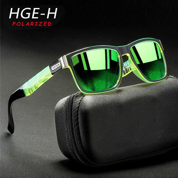 

hge-h sports style polarized sunglasses men very cool color match square sun glasses 100% uv pchromic lens driving goggles, White;black