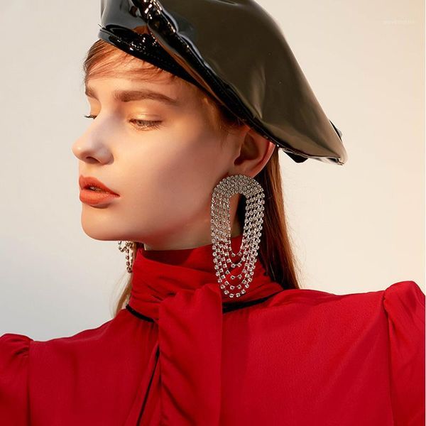 

hiphop multi crystal tassel earrings for women statement earring female bridal brincos wedding jewelry chain pendant 20201, Silver