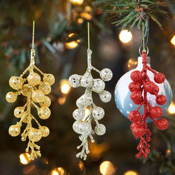 

3pcs glitter artificial cherry berry christmas tree decorations for home diy fake flowers xmas party new year hanging ornaments
