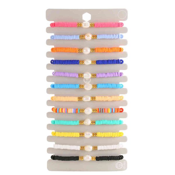 

chain bracelet pearl soft pottery beaded bracelet set card 12 color bracelets, Black