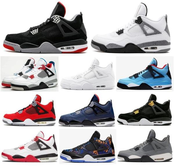 

high qaulity 4 new bred what the travis scotts white cement pure money shoes men 4s royalty toro bravo sneakers with box