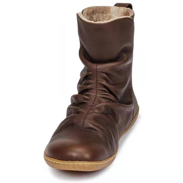 

round toe mid heel slip on fashion shoes for woman botas mujer plus size 42 dropshipping women ankle boots with plush platform, Black