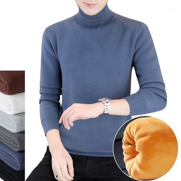 

2020 new fashion solid turtleneck keep warm men pullovers knitted slim male's sweater plus size -3xl1, White;black