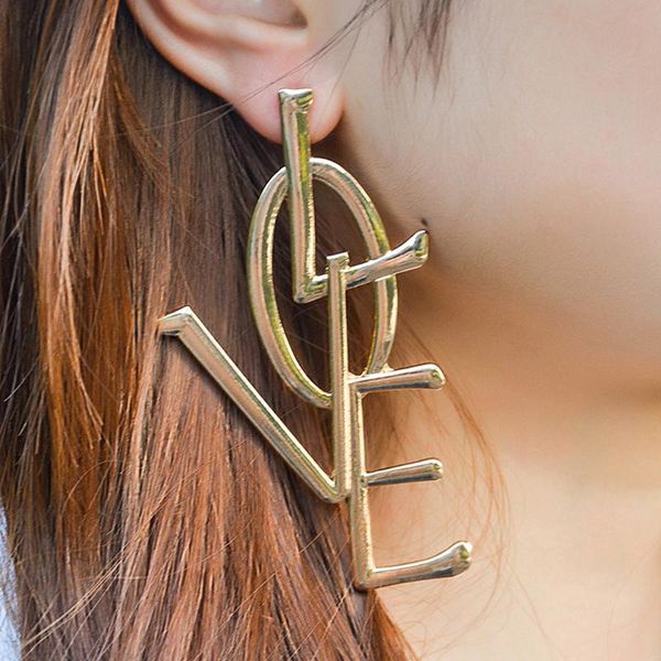 

2021 Rose Gold Earrings For Women Exaggerated Ethic Boho Large Big Long Leatter Love Earrings Vintage Statement Jewelry, Silver