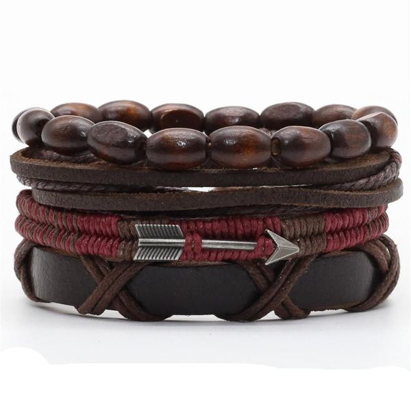 

charm bracelets arrow cross wing leaf wood beads fashion boho evil eye woven men leather women vintage bangle male jewelry accessories, Golden;silver