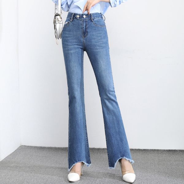 

2021 new irregular wool women's breeches spring and summer fashion all-match thin waist high hip denim burnt mml4, Blue