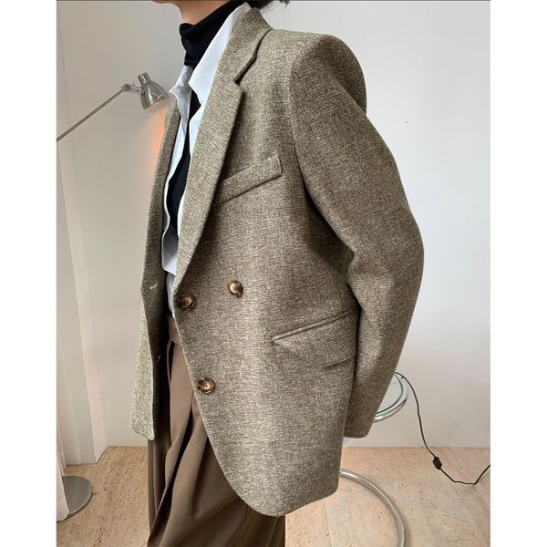 

new 2021 women woolen blazers loose boy friend style outerwear jacket high street wedged collar personality design clothing suits k50h, White;black