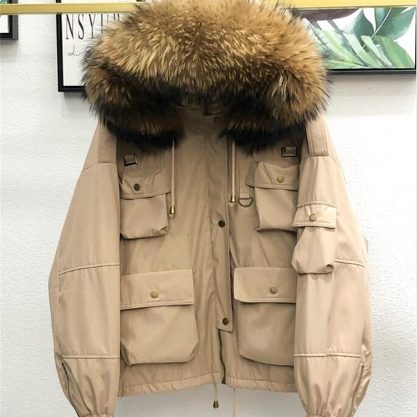 

great 2021 new natural skin of women winter thick coat 90% white female parka with short hoodie jacket loose to down zf4x, Black