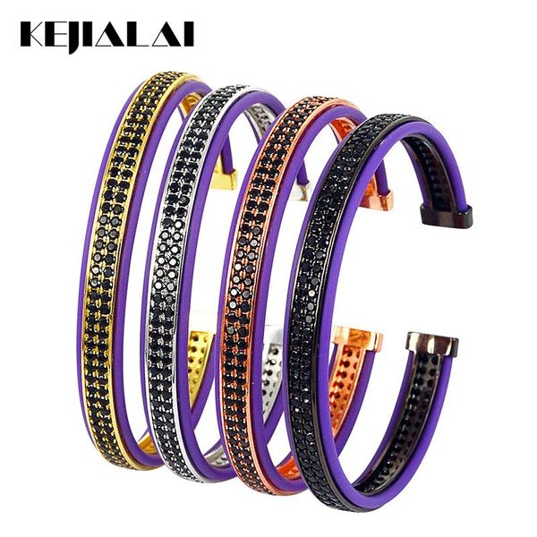 

bangle fashion brand men bangles for women purple genuine leather with double lines black zircon shining jewelry 2021 gift