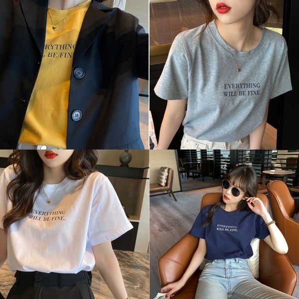 

khefr 2020 new loose sleeve t-shirt women's spring bottom summer ins tide net short coat t-shirt and white letter red and versatilesh