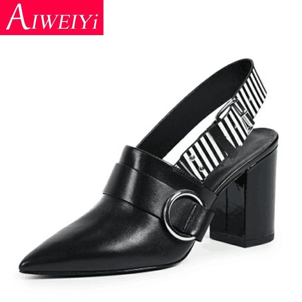 

women sandals fashion summer pumps woman casual shoes genuine leather high heels women party shoes buckle strap heels sandals, Black