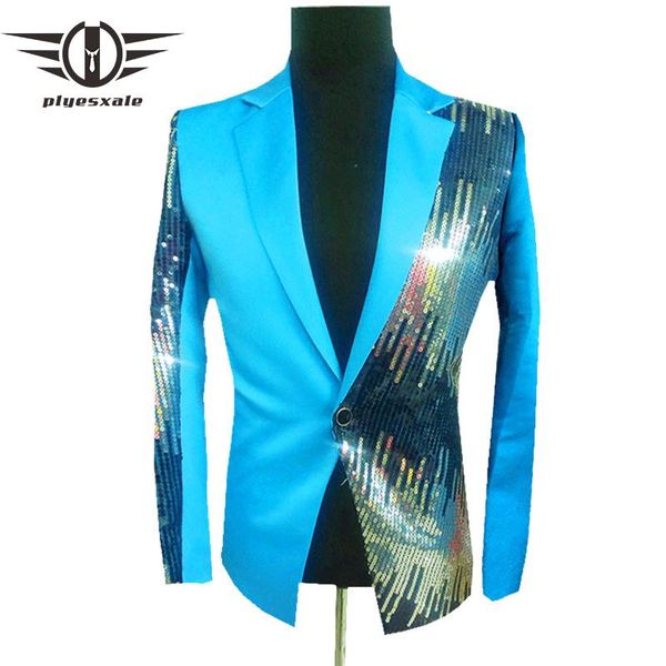 

plyesxale brand sequin blazer men royal blue yellow black rose red purple blazers for men singer costume prom stage blazer q229, White;black