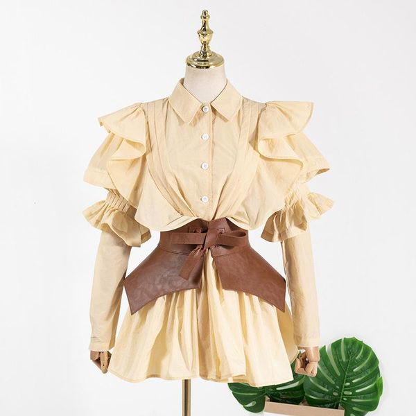 

casual dresses [ewq] 2021 autumn sweet fashion trend ladies butterfly sleeve shirt dress pleated khaki women simple mini qb84612, Black;gray