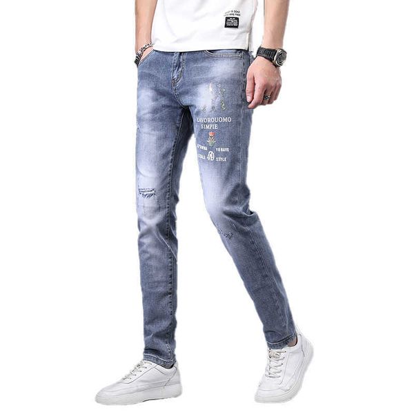 

true brand ripped jeans for men color pants italy painted acid wash hip hop clothing, Blue
