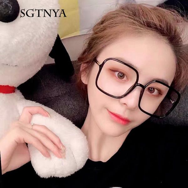 

sunglasses sgtnya anti-blue light glasses big black frame was thin female fashion trend flat mirror square, White;black