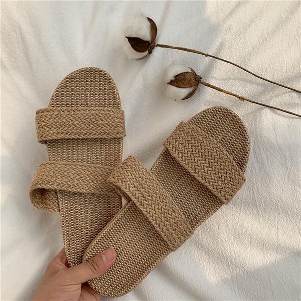 

slippers whoholl women ladies flax casual slides 6 colors summer linen belt female sandals flip flops lovers indoor floor shoes1, Black