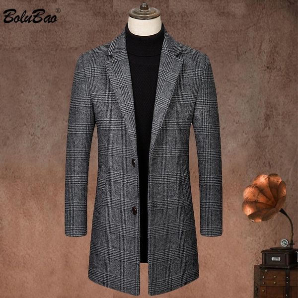 

bolubao new winter men wool blends coats quality brand men's fashion casual long section overcoat thick warm wool coat male 201119, Black