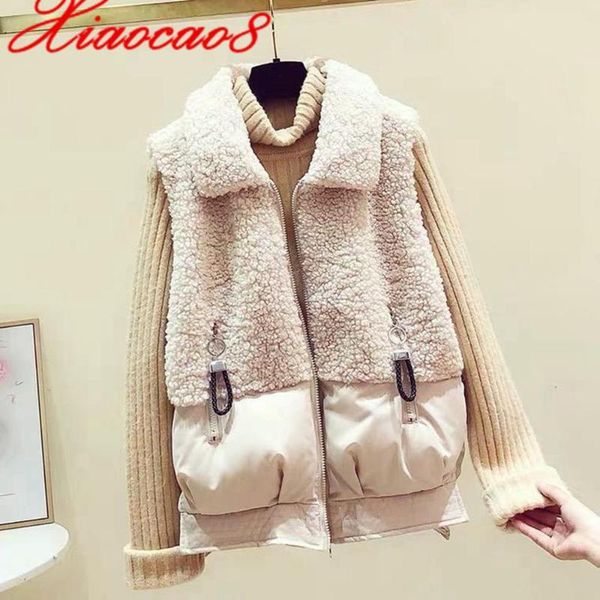 

new fashon faux lambswool warm vest winter autumn women sleeveless jacket plus size cotton waistcoat beige black coffee, Black;white