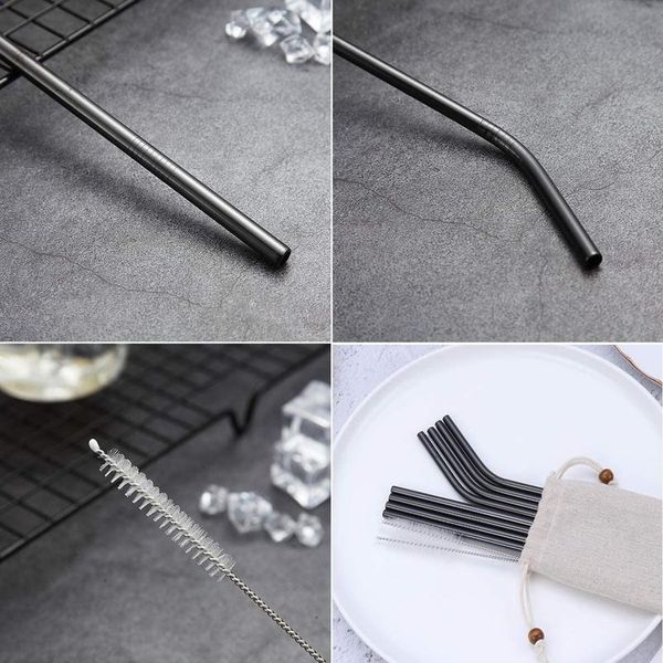 

8pcs colorful reusable metal straw 304 stainless steel straws set with cleaner brush bar party drinkin bbyvik