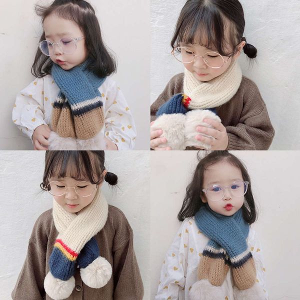 

matching thickened warm neck cross children's boys color girls winter baby scarf, Red;brown