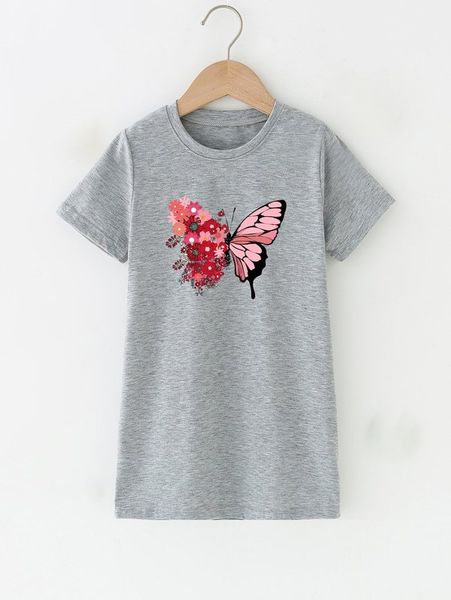 

girls 1pc butterfly & floral print tee dress she, Red;yellow