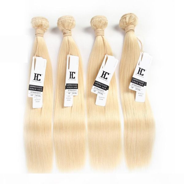 

#613 blonde brazilian straight hair 4 bundle human hair weaves hair extensions silky straight bundles, Black