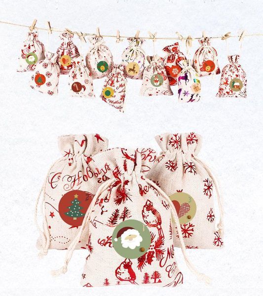

2020 christmas tree ornaments gift bags drawstring bag with reindeers christmas decorations organic canvas bag for kids