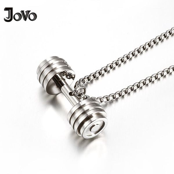

pendant necklaces 316l stainless steel silver dumbbell men necklace jewelry 3 colors for mens birthday gift
