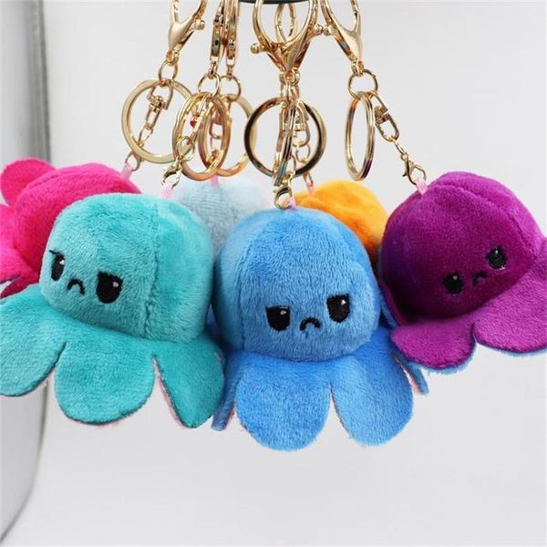 

reversible flip ocs keychain metal key ring plush doll toys bag animal pendants double-sided emotion toy cute keyring ornment fy7492