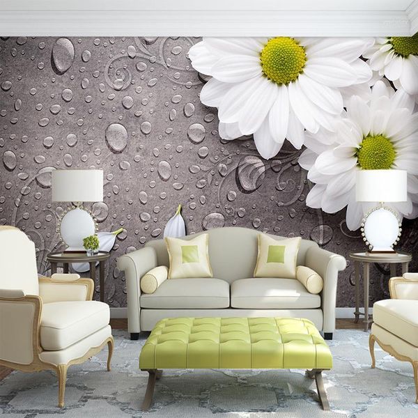 

wallpapers european style retro white flower water drop 3d mural wallpaper living room bedside decor backdrop wall non-woven roll1