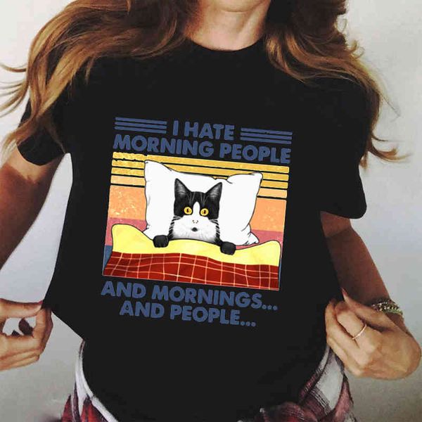 

women's hoodies & sweatshirts i hate people in the morng and morng will see t-shirt graphics tees women's clos kawaii t plus size, Black