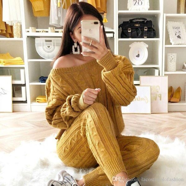 

designer women sweaters sets crew neck long sleeve spring ladies knit suits casual female two piece sets, White;black