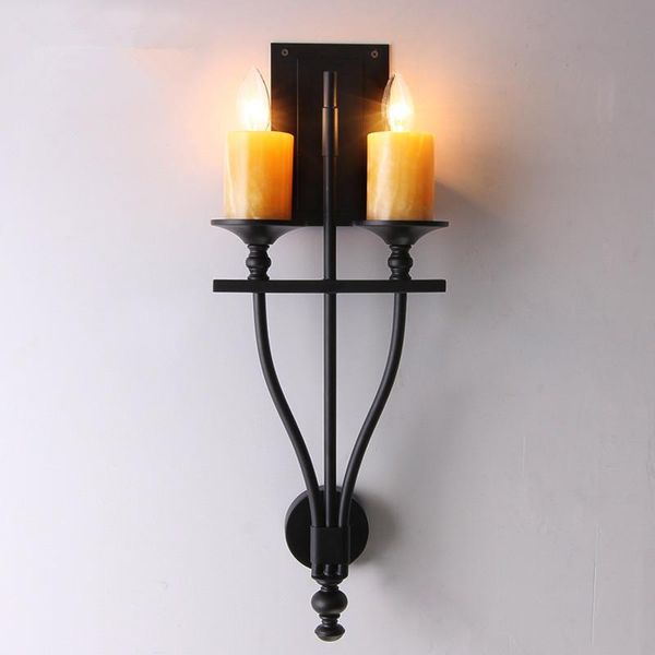 

wall lamp american country aisle retro double head marble candle wrought iron bedroom living room bedside