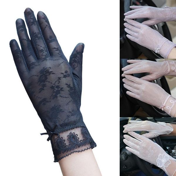 

five fingers gloves 2021 arrivals women summer fashion uv protection sunscreen thin touch screen silk lace driving sun gloves1, Blue;gray
