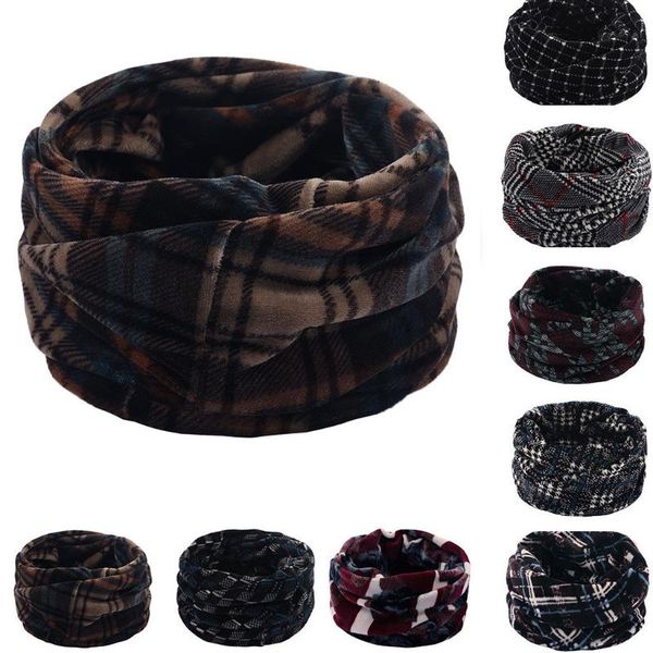 

men women all-match plaid double layer neck warmer fleece knitted scarf scarves shawl cowl new autumn winter bandanna, Blue;gray