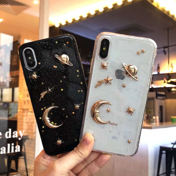 

mobile case korean phone silicone xs men's max drop glue flash powder moon star sky planet tpu applicable
